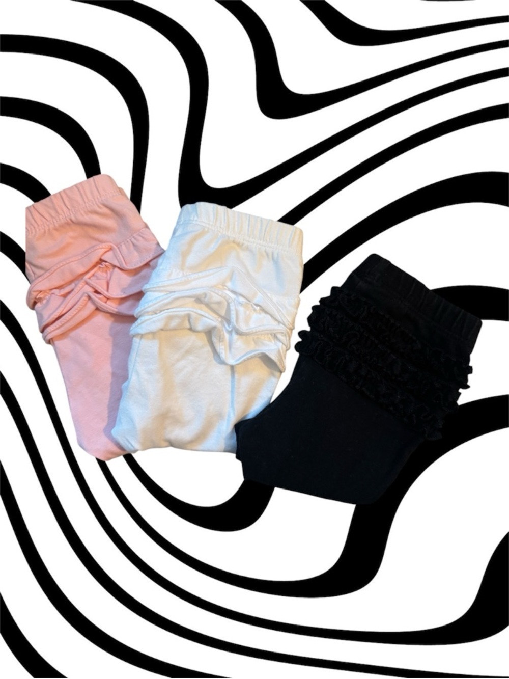 Ruffle Bloomers Trio - Pink, White & Black baby leggings